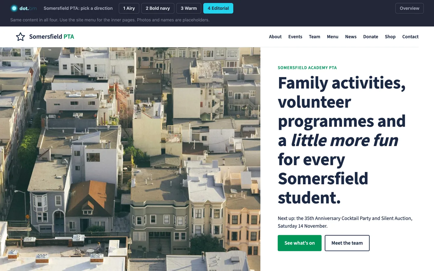 Round one: Editorial, the first design round's home page