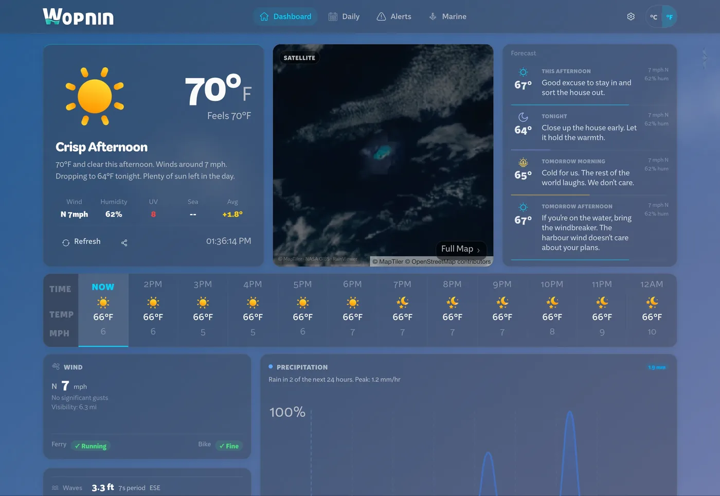 Wopnin live weather dashboard - desktop