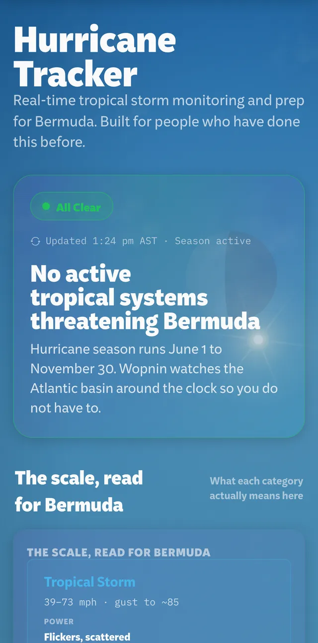 Hurricane Tracker at phone width