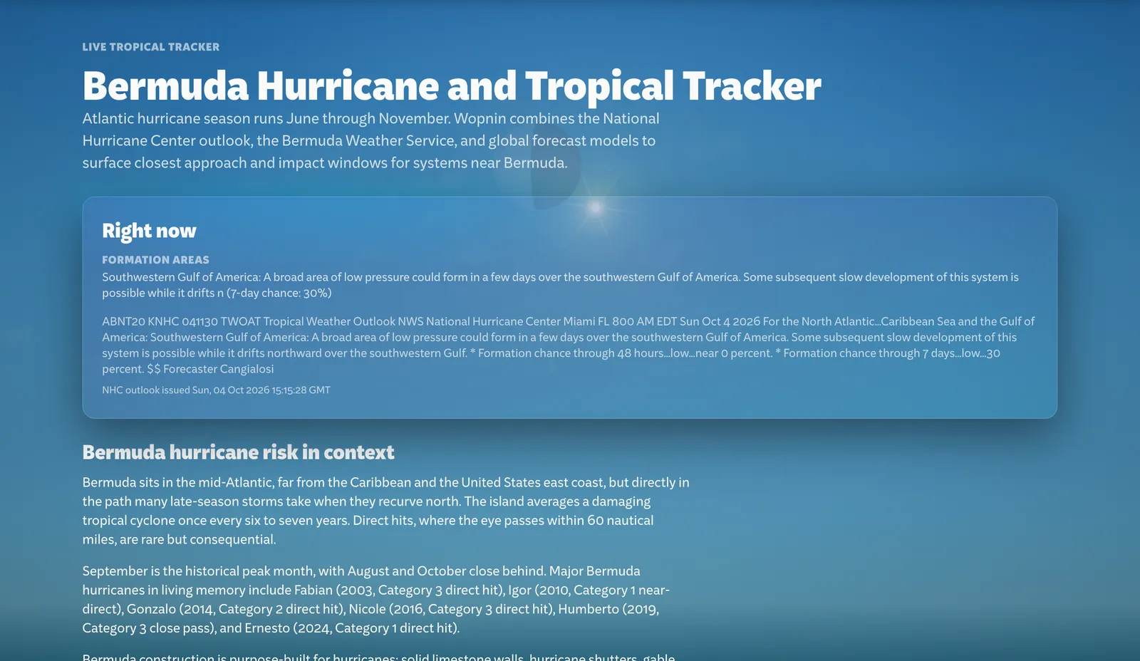 Bermuda Hurricane and Tropical Tracker: the National Hurricane Center outlook and Bermuda's hurricane risk in context